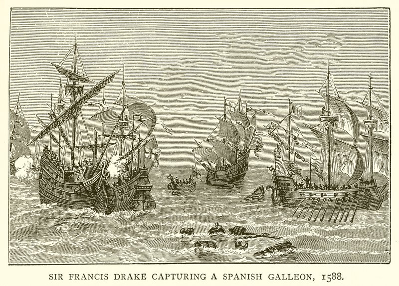弗朗西斯·德雷克爵士占领了西班牙大帆船，1588年 作者 英语学校