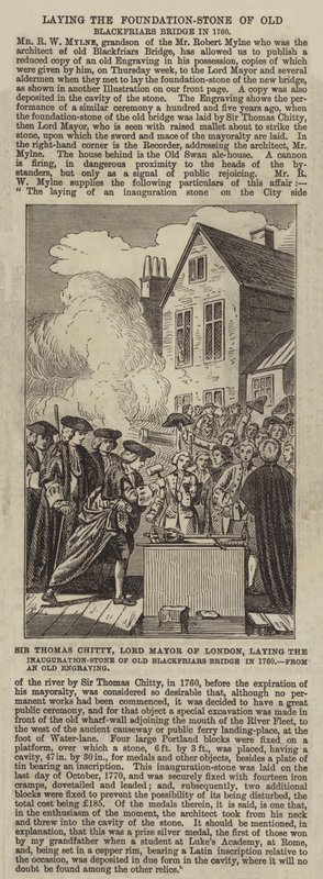 伦敦市长托马斯·奇蒂爵士于1760年奠定了旧黑衣修士桥的落成之石 作者 英语学校