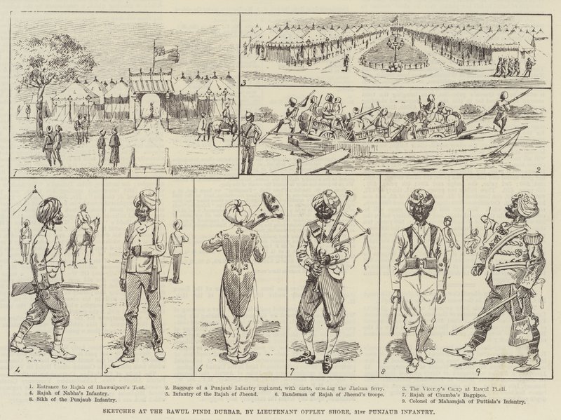 Rawul Pindi Durbar 的草图（雕刻） 作者 英语学校