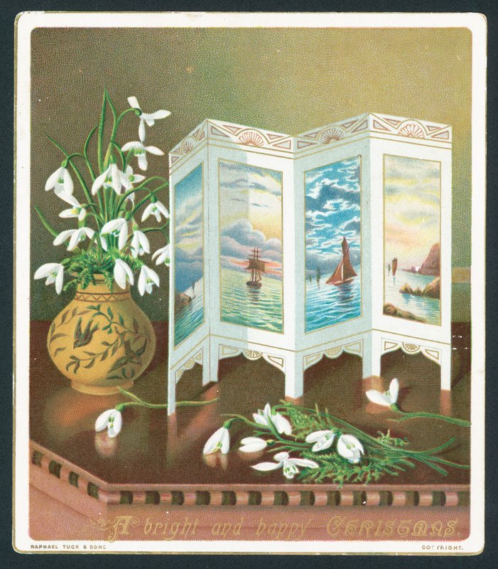 Snowdrops和屏幕在桌，圣诞卡上 作者 英语学校