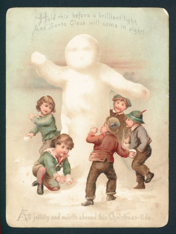 雪人，儿童和雪球，圣诞贺卡 作者 英语学校
