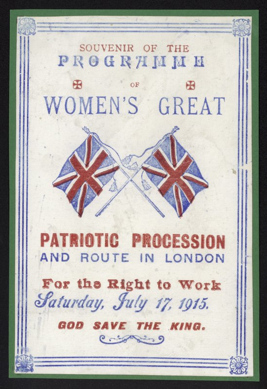 1915年7月17日伦敦妇女游行工作权的纪念品方案 作者 英语学校