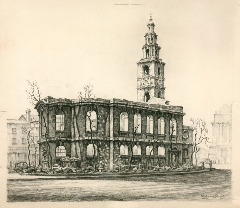 St Mary-Le-Strand，伦敦，铅笔素描日期为1942年 作者 英语学校