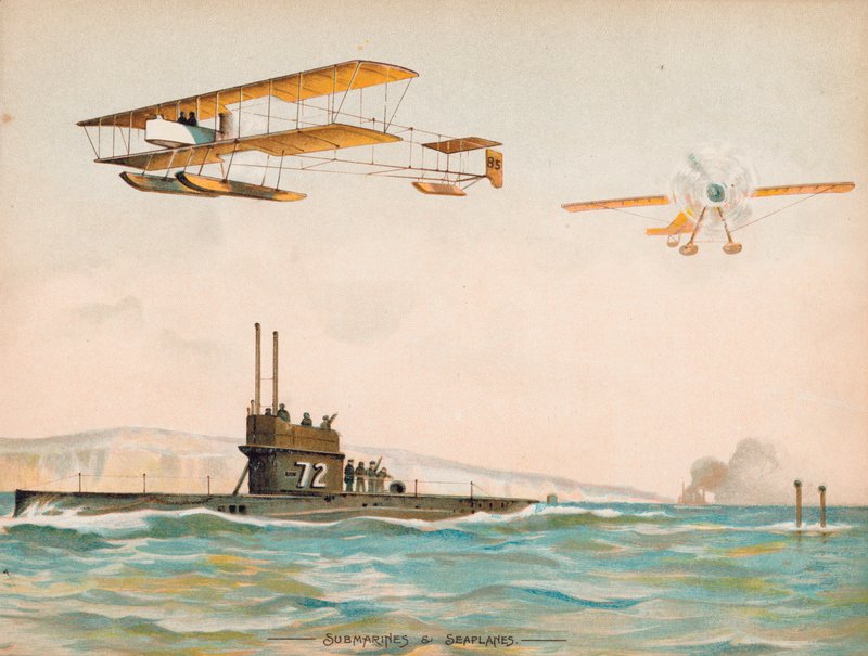 潜水艇和水上飞机 (chromolitho) 作者 英语学校