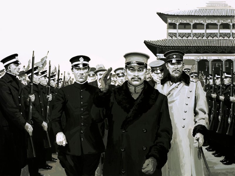 孙中山回国后受到英雄的欢迎（纸上水粉画 作者 英语学校