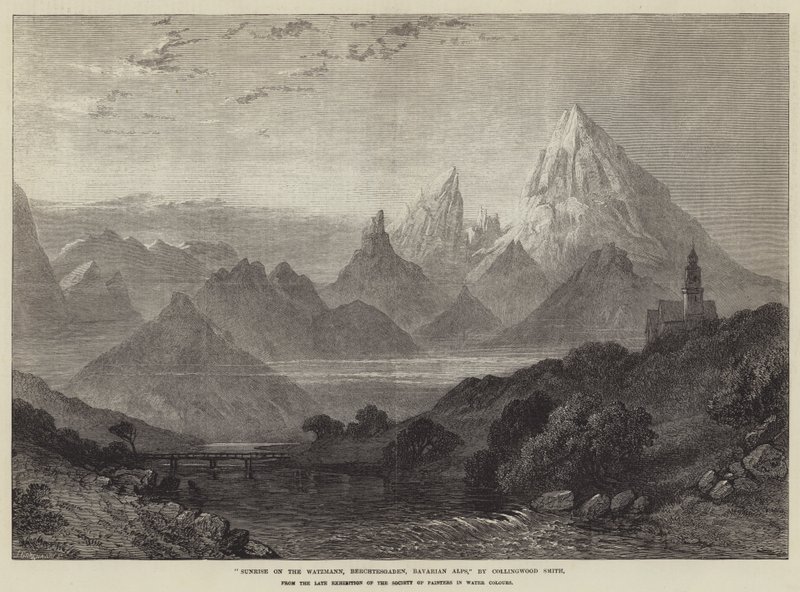 Watzmann 日出，贝希特斯加登，巴伐利亚阿尔卑斯山（雕刻） 作者 英语学校