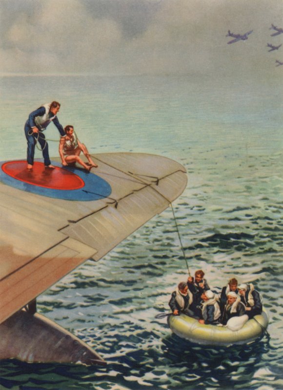 Survivors from a ditched British aircraft in a rubber dinghy, World War II 作者 英语学校