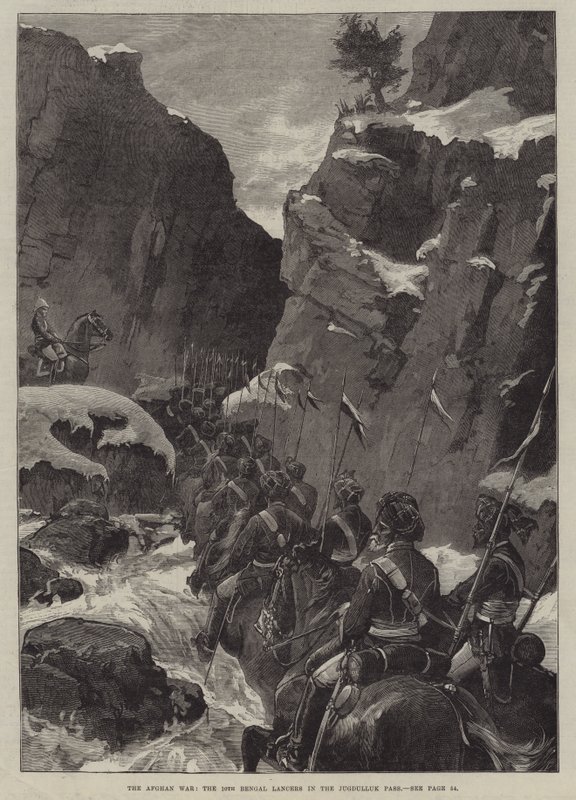 阿富汗战争，朱格杜鲁克山口的第十届孟加拉枪骑兵（版画） 作者 英语学校