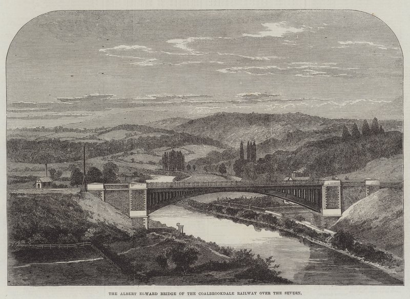 塞文河上的 Coalbrookdale 铁路的 Albert Edward 桥（雕刻） 作者 英语学校