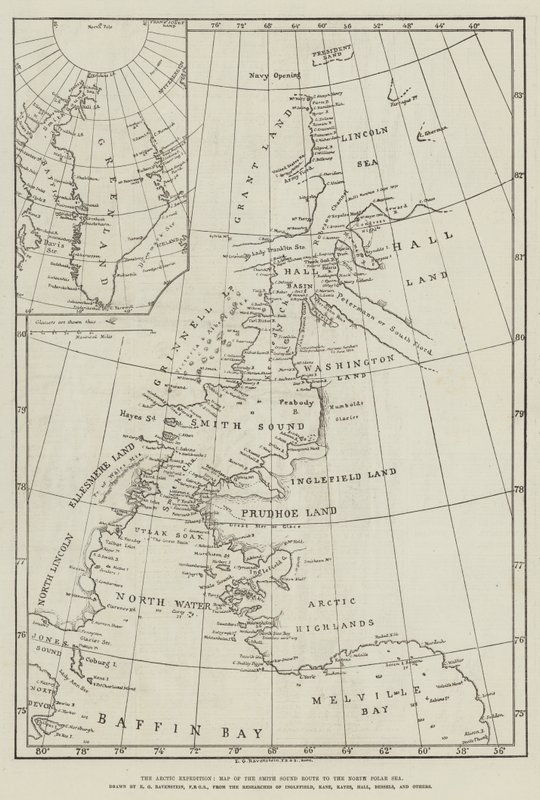 北极探险，前往北极海的史密斯海峡地图（雕刻） 作者 英语学校