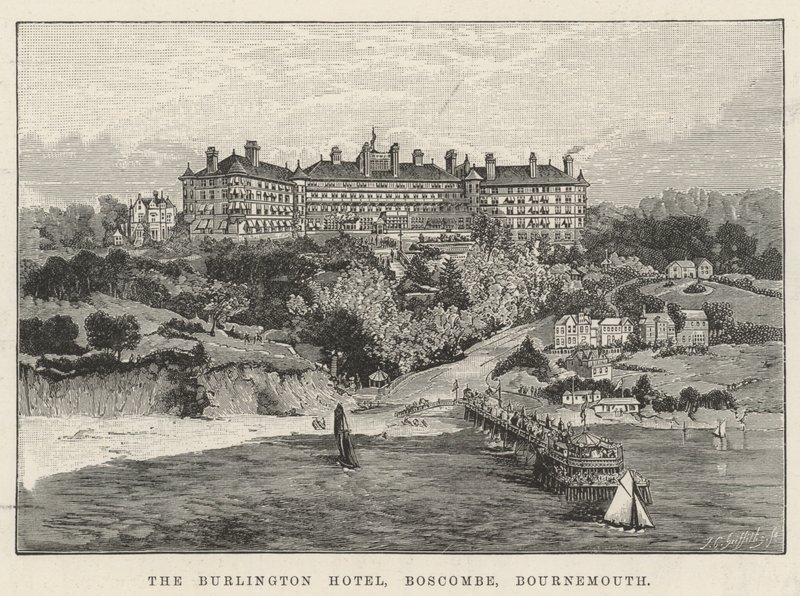 The Burlington Hotel, Boscombe, 伯恩茅斯 (雕刻) 作者 英语学校