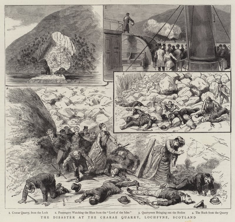 Crarae 采石场的灾难，Lochfyne，苏格兰（版画） 作者 英语学校
