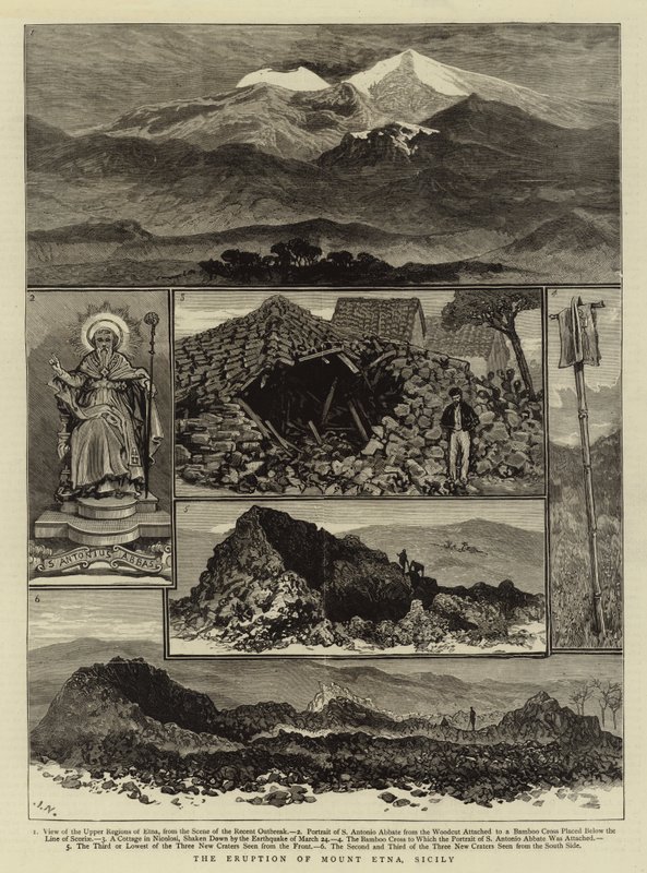 西西里岛埃特纳火山的爆发（雕刻）。 作者 英语学校