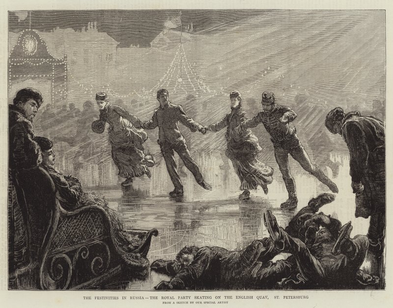 The Festivities in Russia, the Royal Party Skating on the English Quay, St Petersburg (engraving) 作者 英语学校