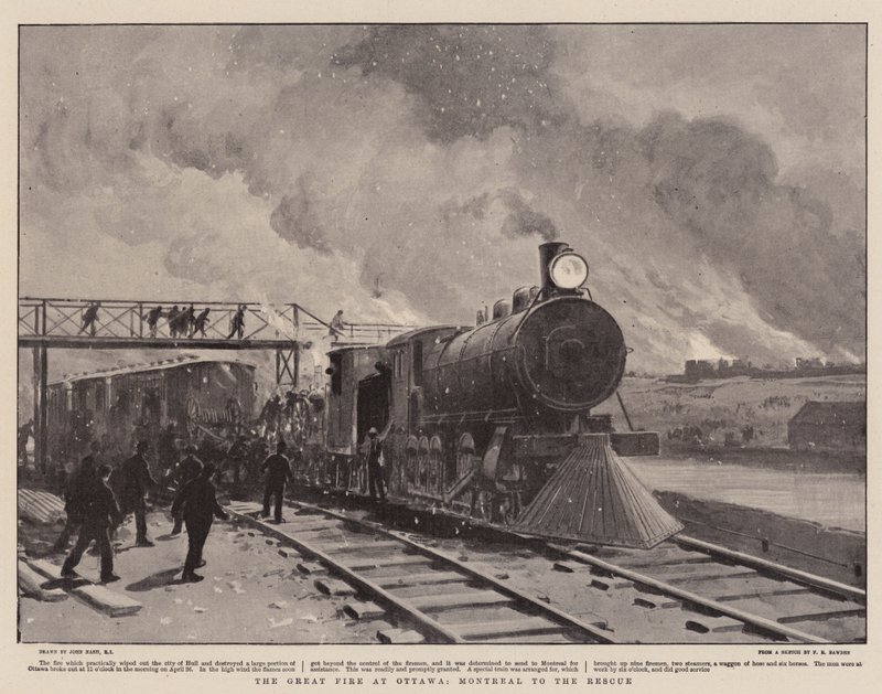 渥太华大火，蒙特利尔救援（石版画） 作者 英语学校