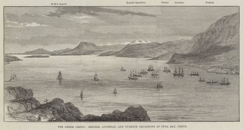 希腊危机，克里特岛苏达湾的英国、奥地利和土耳其中队（版画） 作者 英语学校