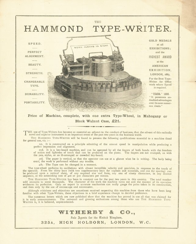来自伦敦High Holborn的Wetherby＆Co的Hammond Type-Writer 作者 英语学校