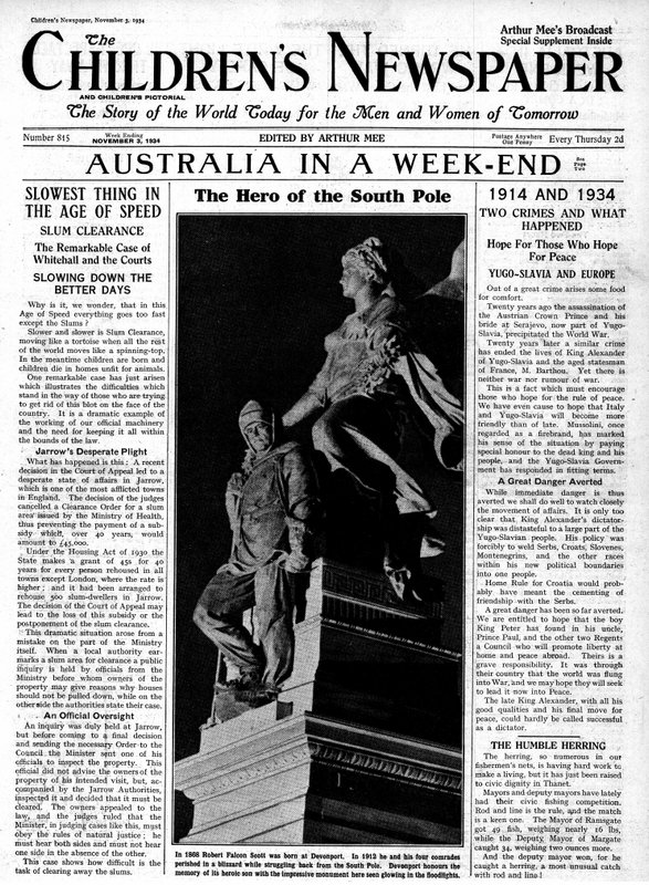 1934年11月，“儿童报”的头版“南极英雄”（新闻纸） 作者 英语学校