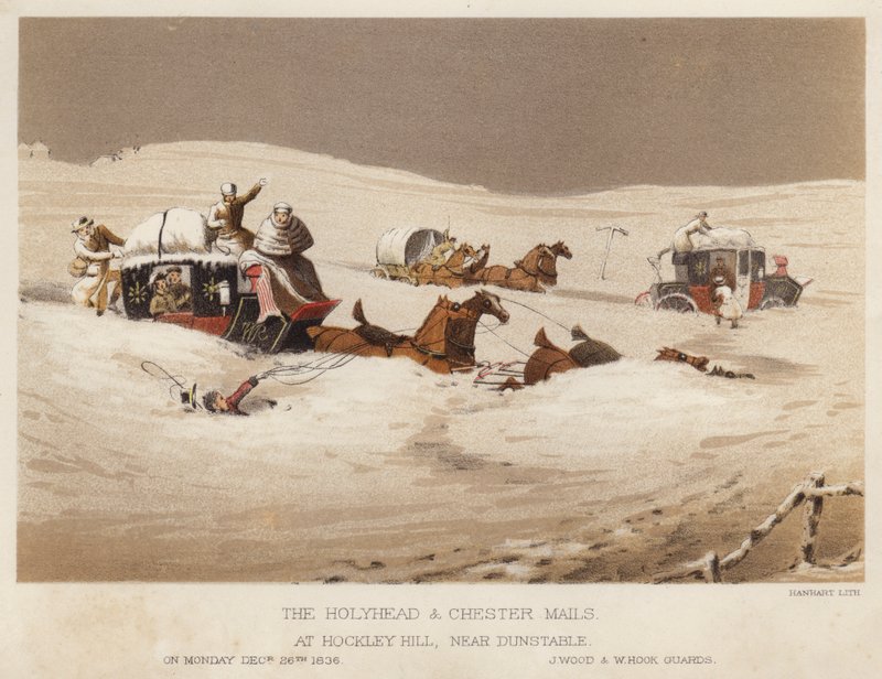 The Holyhead and Chester mails, at Hockley Hill, near Dunstable (colour litho) 作者 英语学校