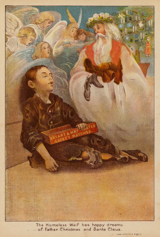 无家可归的 Waif 做着圣诞老人和圣诞老人的美梦（彩色石版画） 作者 英语学校