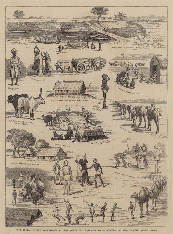 印度饥荒，受灾地区的草图，由饥荒救济人员绘制（版画） 作者 英语学校