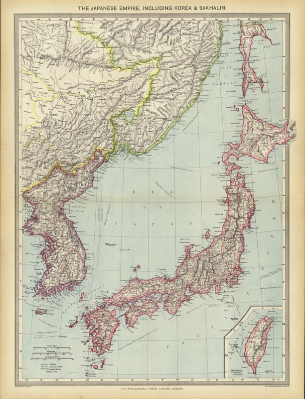 大日本帝国，包括朝鲜和库页岛（彩色石版画） 作者 英语学校