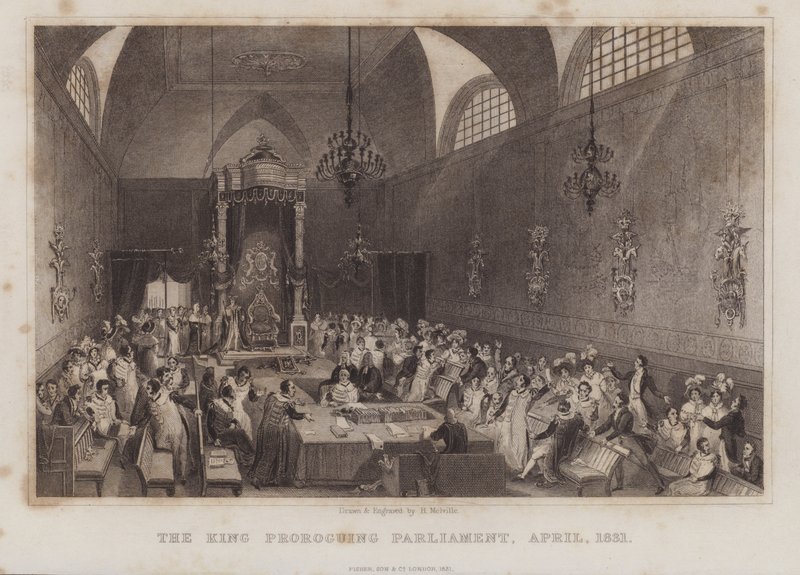 国王宣布议会休会，1831年4月（版画）。 作者 英语学校