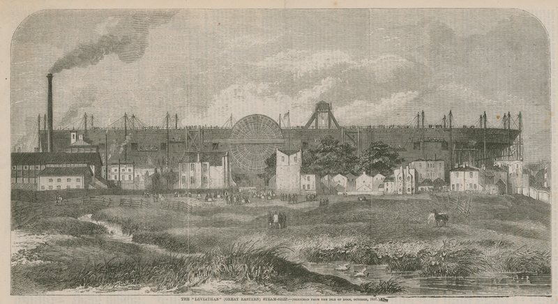 利维坦（大东方）蒸汽船，于1857年10月从狗岛速写 作者 英语学校