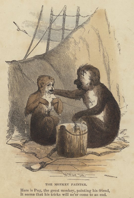 猴子画家（彩色雕刻） 作者 英语学校