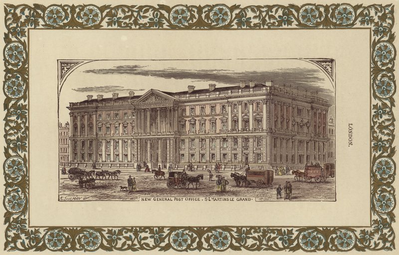 St Martins Le Grand新的邮政总局（彩色雕刻） 作者 英语学校