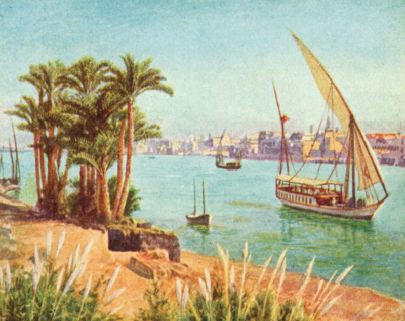 尼罗河，开罗附近的景色（彩色石版画） 作者 英语学校