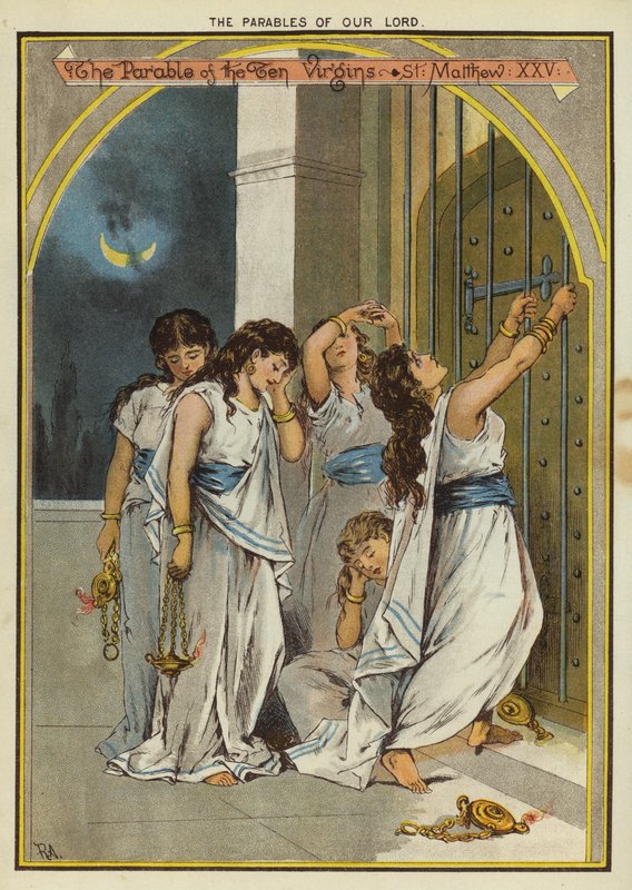 基督的比喻。十童女的比喻 (chromolitho) 作者 英语学校