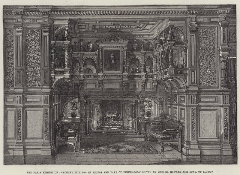 伦敦 Messers Howard and Sons 展出的巴黎展览、休息区的烟囱配件和部分餐厅（版画） 作者 英语学校
