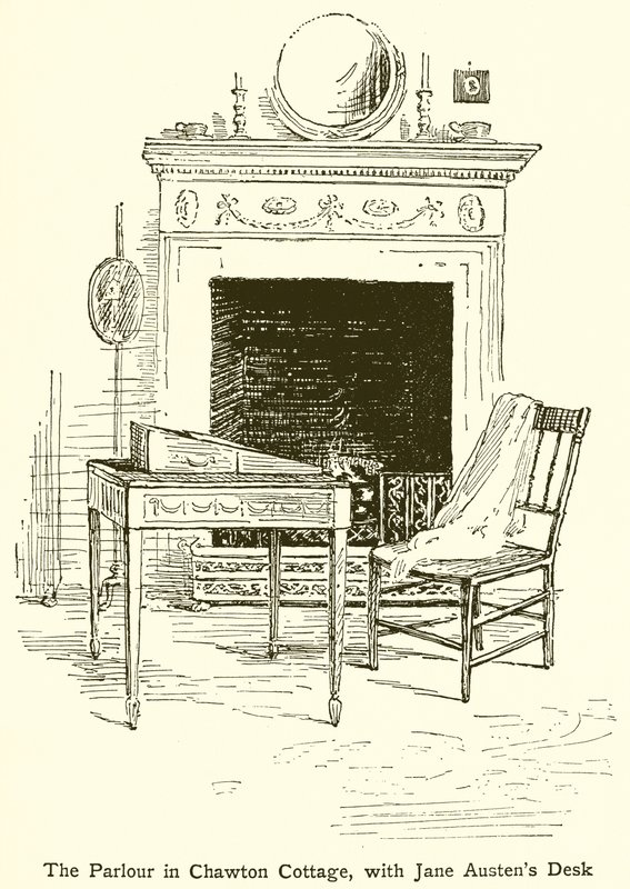 Chawton Cottage的客厅，与Jane Austens Desk 作者 英语学校