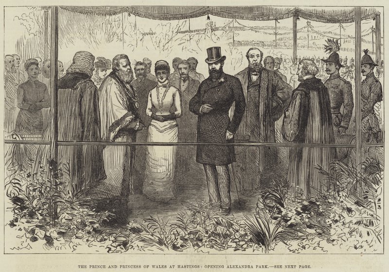 威尔士亲王和王妃在黑斯廷斯为亚历山德拉公园揭幕（版画） 作者 英语学校