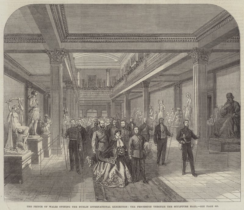 威尔士亲王为都柏林国际展览开幕，雕塑大厅游行（版画） 作者 英语学校