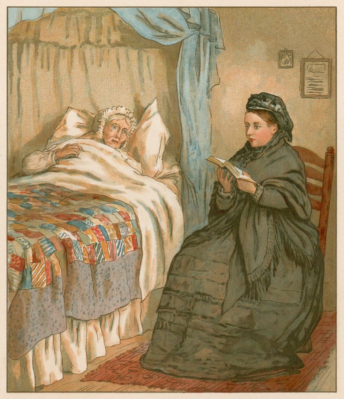 女王在旧Cottager的床边读书 作者 英语学校