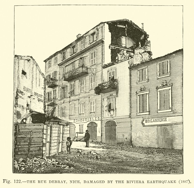 1887年里维埃拉地震破坏了尼斯Rue Debray 作者 英语学校