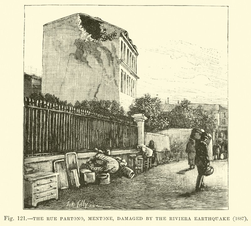 1887年里维埃拉地震破坏了Mentone的Rue Partono 作者 英语学校