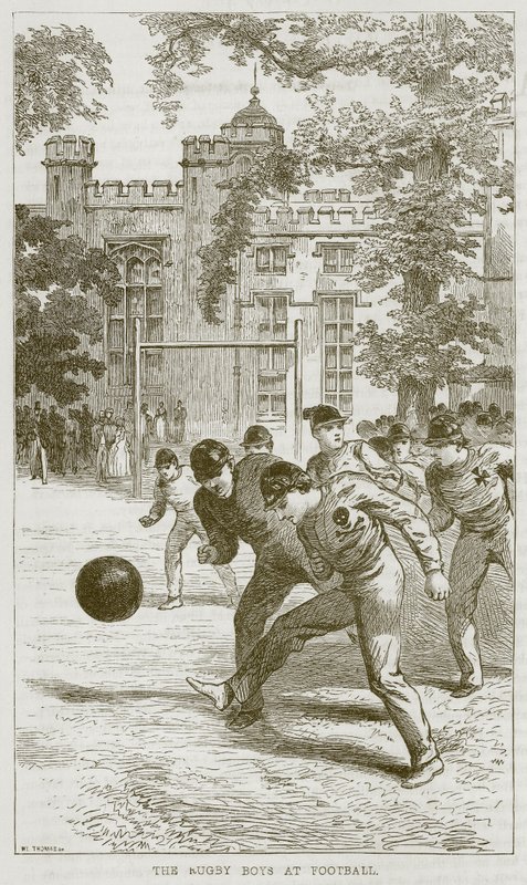 橄榄球的橄榄球男孩，从男孩拥有容量的例证，c.1860 作者 英语学校