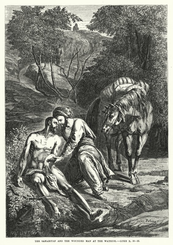 撒玛利亚人和路边受伤的人，卢克十世，30-35（版画） 作者 英语学校