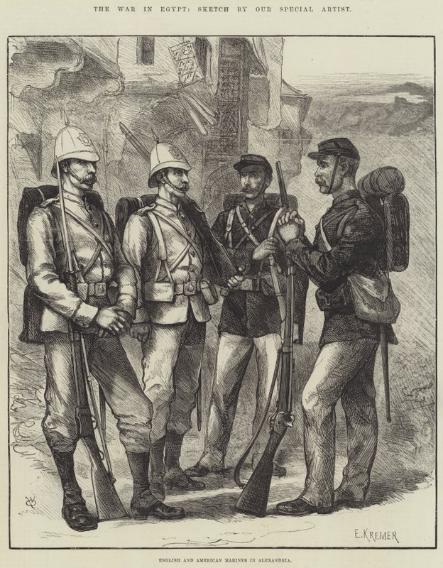 埃及战争，亚历山大港的英国和美国海军陆战队（版画） 作者 英语学校
