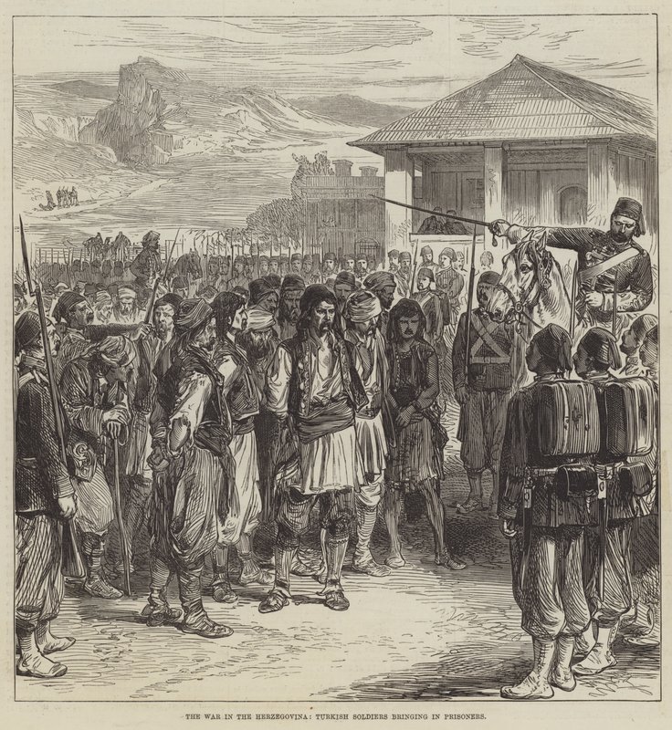 黑塞哥维那战争，土耳其士兵带入囚犯（版画） 作者 英语学校