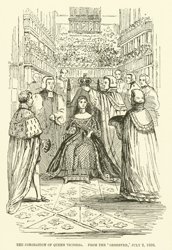 维多利亚女王的加冕礼，来自《观察家报》，1838 年 7 月 2 日（雕刻） 作者 英语学校