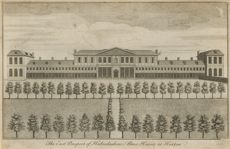 Haberdashers Alms Houses的东部前景 作者 英语学校