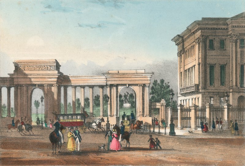 从皮卡迪利出发前往海德公园，西翼的Apsley House 作者 英语学校