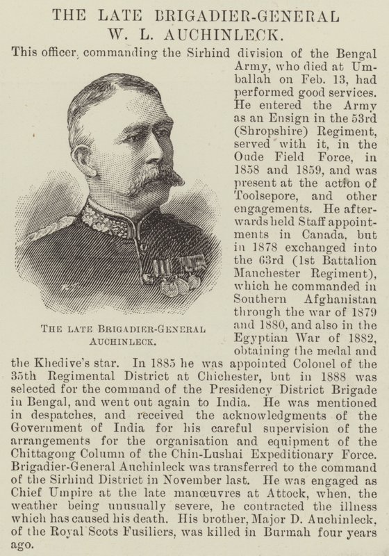 已故准将 W L Auchinleck （雕刻） 作者 英语学校