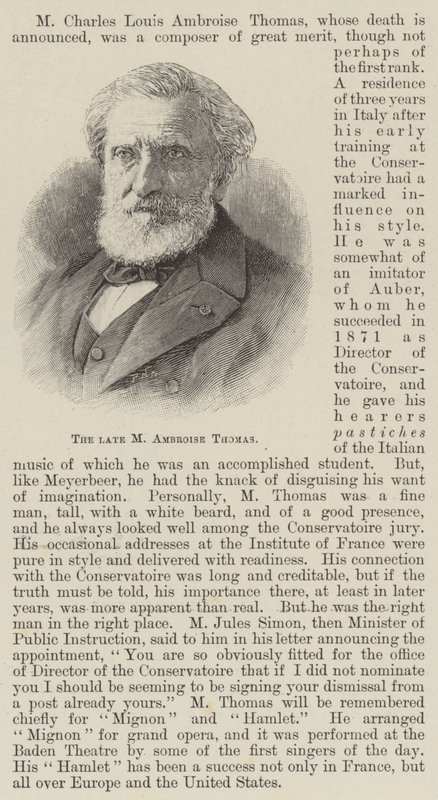 已故的 M Ambroise Thomas (雕刻) 作者 英语学校