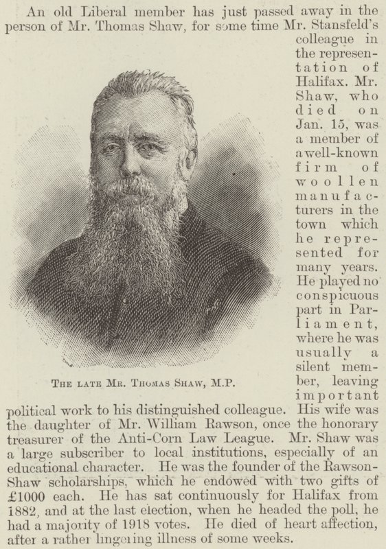 已故的 Thomas Shaw 先生，议员（版画） 作者 英语学校