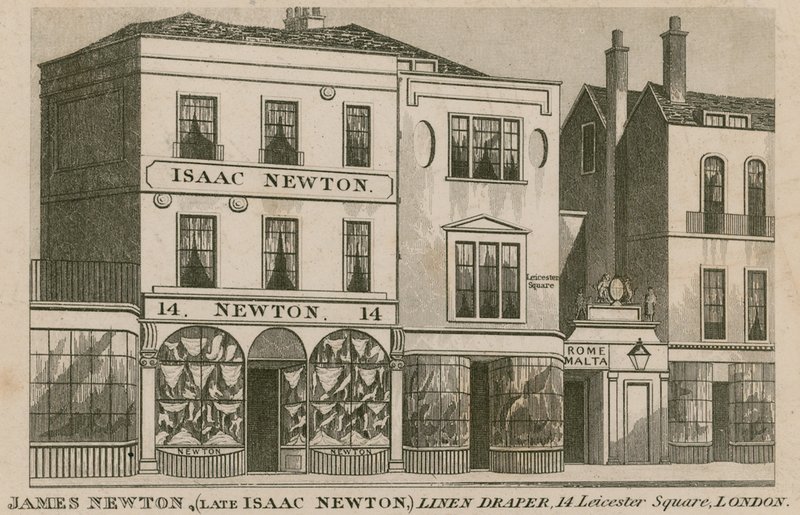 Isaac Newton的商店前面，伦敦莱斯特广场14号亚麻布 作者 英语学校